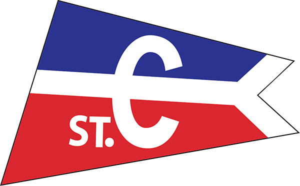 Burgee of the St. Croix Yacht Club of Stillwater, MN. A red, White and Blue field with "ST. C" over it in white.